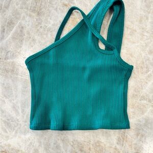 Tiger Friday CXL Green Ribbed One-Shoulder Dance Top